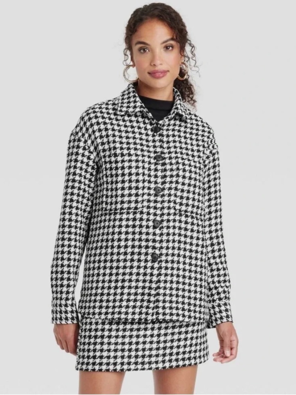 A New Day Black/Cream Houndstooth Button Down Jacket - Picture 2 of 9